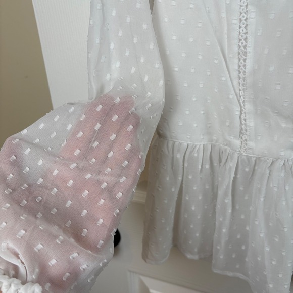 Japna White Ruffled Swiss Dot Peplum V-Neck Blouse Women's Size XS Fairycore - Picture 5 of 8